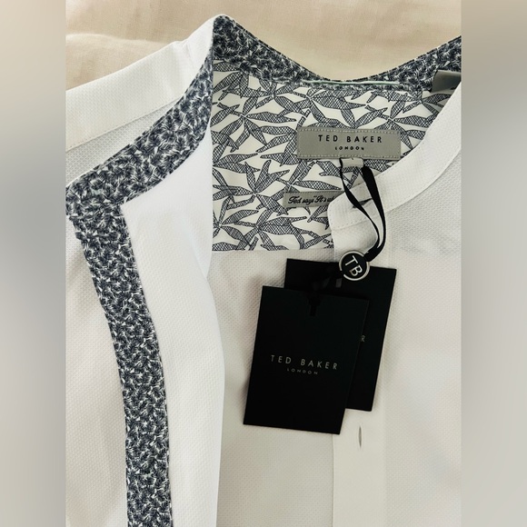 Ted Baker NWT Mens Short Sleeve Button Up Grandad Collar in White Size 1 / XS - Picture 8 of 9
